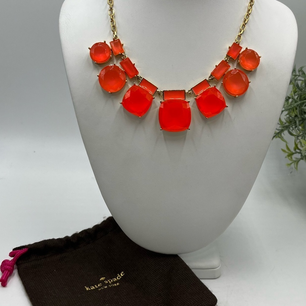 Kate Spade "Cause A Stir"‎ Orange Stone Enamel Gold Plate Statement Necklace